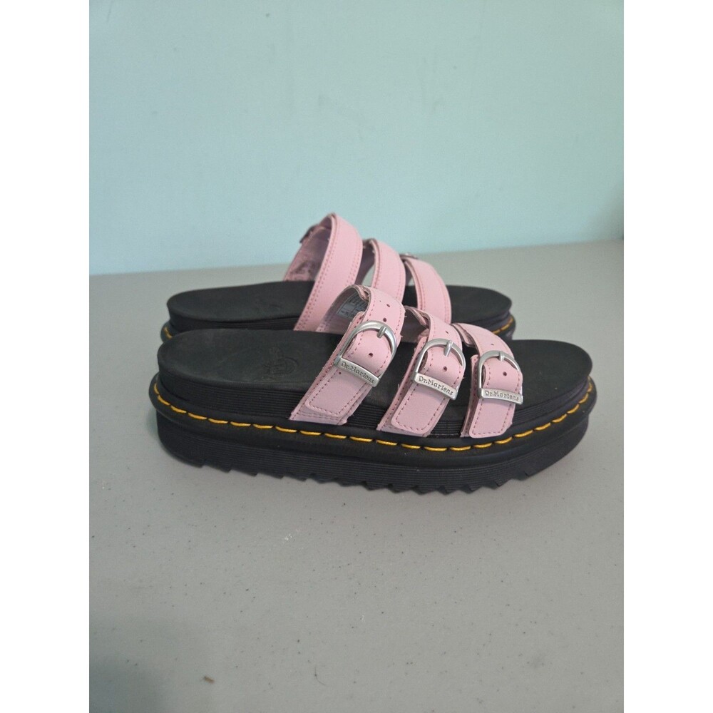 Dr Martens Blaire Slide Womens Size 8 Platform Sandals Doc Black Pink Leather